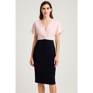 Ted Baker London Pink Navy Twist Sheath Dress Size 4 Elegant Career Office Midi